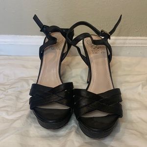 Black leather strap heels